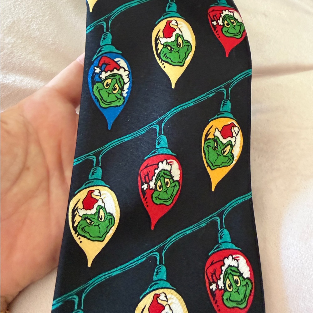 Dr. Seuss Grinch Ornament Tie - Black with Red, Green, Blue, Yellow